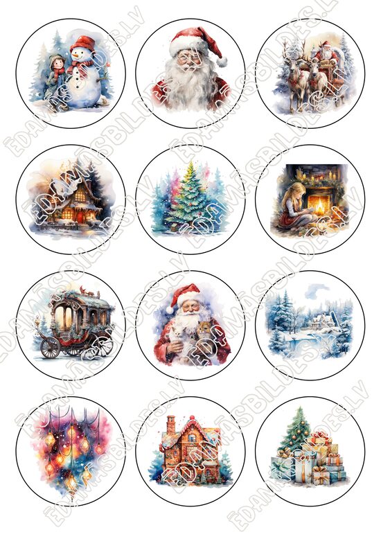 Cukura papīrs ar apdruku "Ziemassvētki Nr 6", aplīši 6 cm